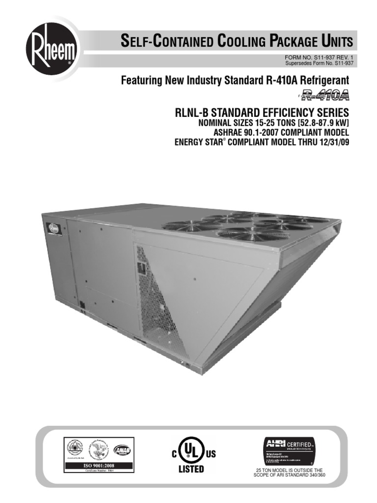 Rheem PKG RLNL-B - S11-937 - Rev1 PDF | PDF | Air Conditioning | Hvac