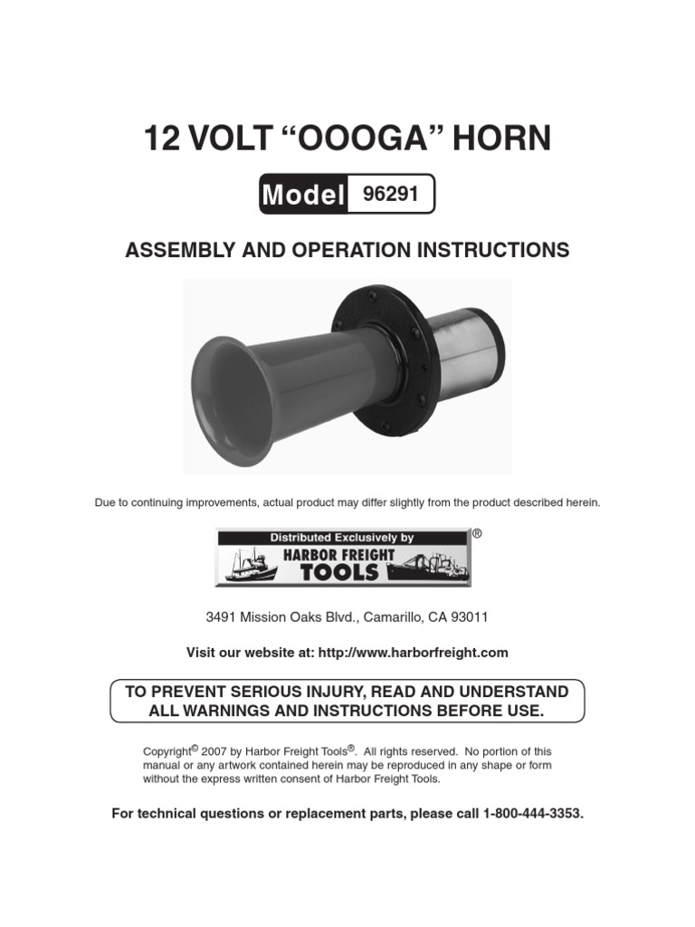 Harbor Freight “Oooga” horn 96291 Safety Personal Protective Equipment