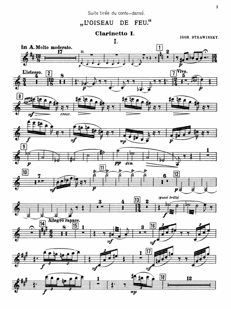 Stravinsky Firebird Suite 1911 Clarinet 1 Pdf Pdf