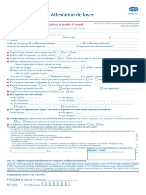 Cerfa 10842-07 Attestation Loyer Residence Foyer | PDF | Logement | Sécurité