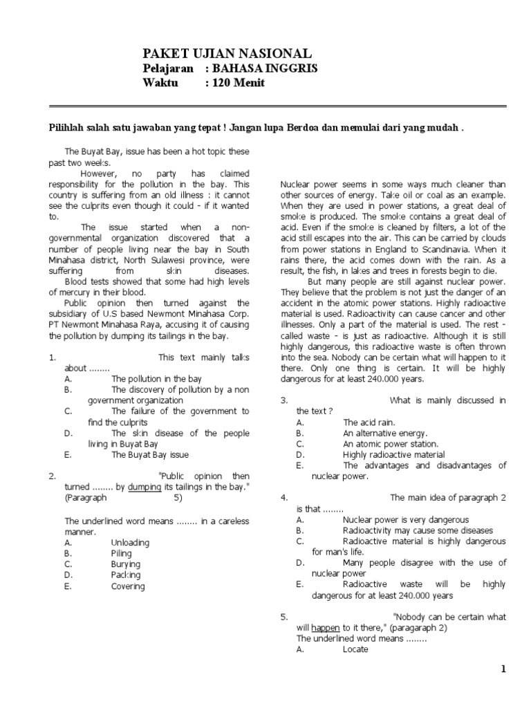 Soal Un Bahasa Inggris Xii Lat 10 Energy And Resource Nature