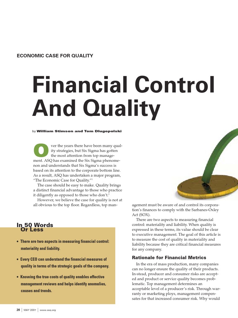 Measuring Quality Through Financial Metrics A Case for Expressing