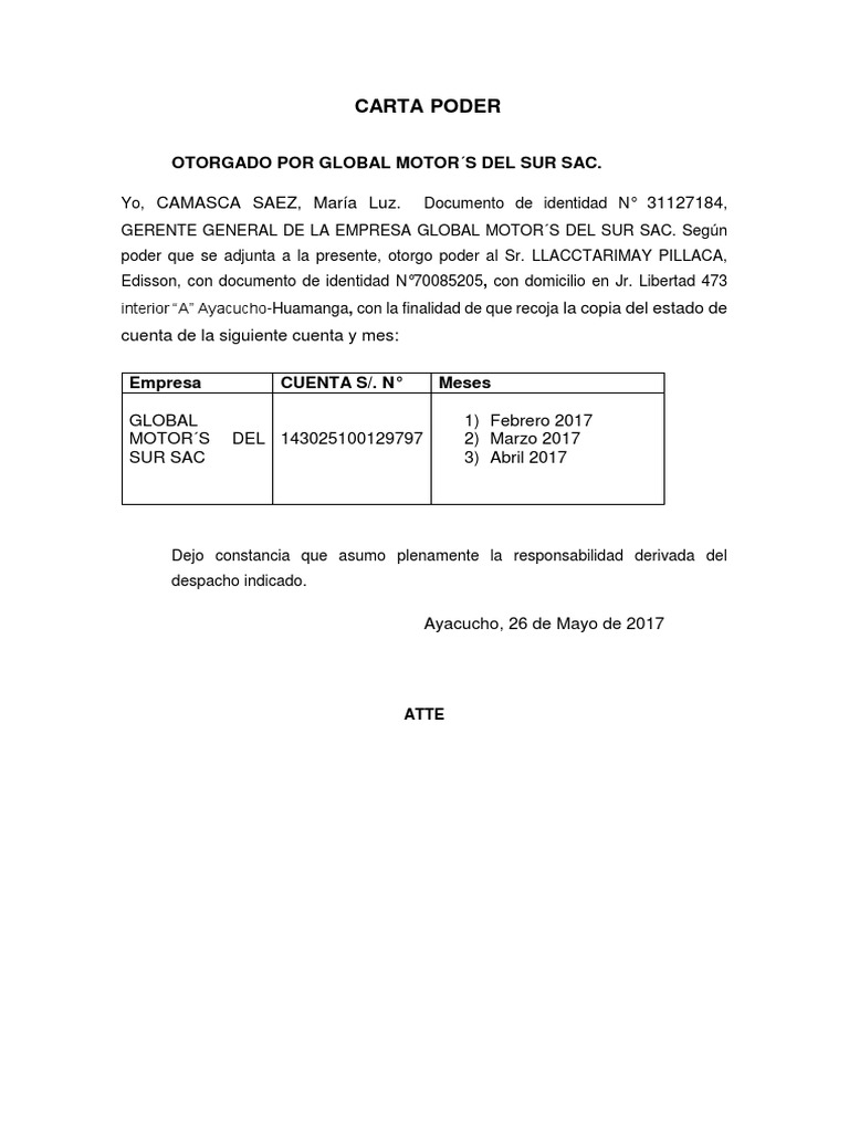 Carta Poder Para Solicitar Estado De Cuenta Pdf Gobierno Y Personalidad Documentos Oficiales