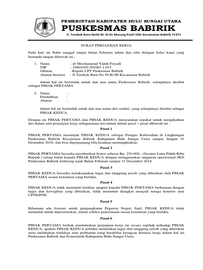 Petugas Kebersihan Kontrak Di Lingkungan Kerja