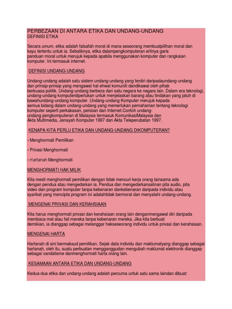 Perbezaan Di Antara Etika Dan Undang Pdf