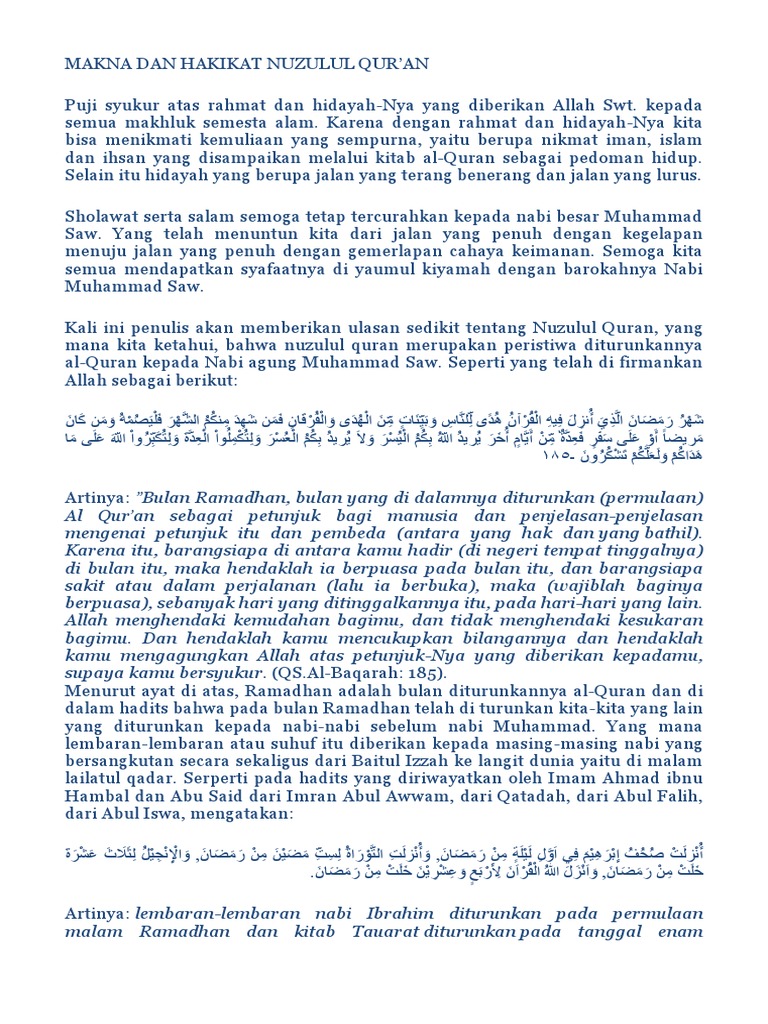 Makna Dan Hakikat Nuzulul Qur An
