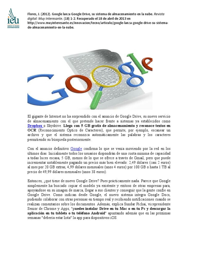 Google Lanza Google Drive, Su Sistema de Almacenamiento en La Nube ...
