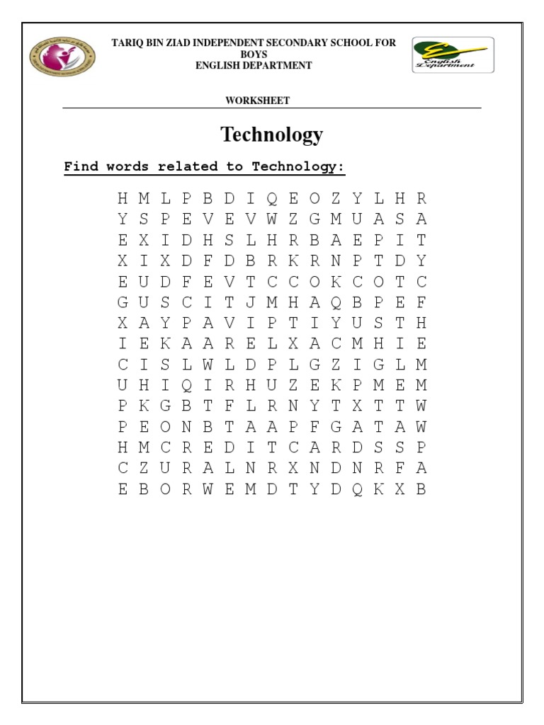 Technology Word Search Worksheet | PDF
