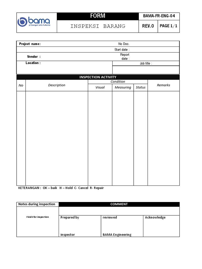 Form Inspeksi Barang BAMA Engineering | PDF