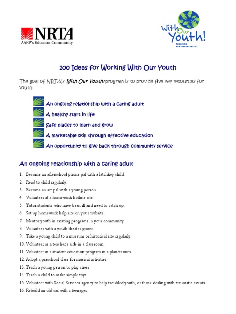 100 Ideas For Working With Our Youth | PDF | Mentorship | Volunteering