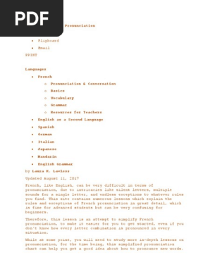 Beginning French Pronunciation Docx English Language French Language