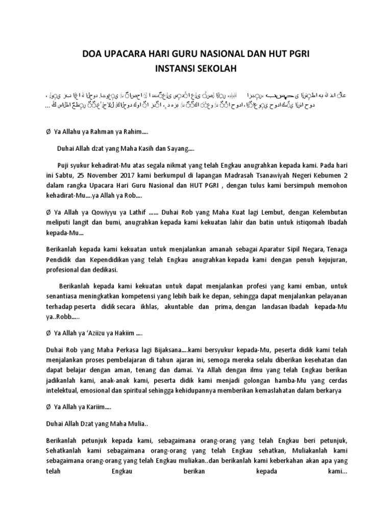 Doa Upacara Hari Guru Nasional Dan Hut Pgri