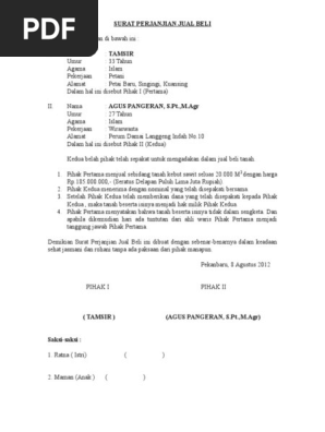 Download Surat Perjanjian Jual Beli Tanah Word Bagi Contoh Surat