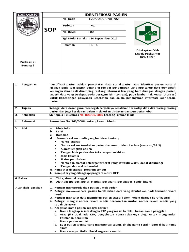 Sop Identifikasi Pasien