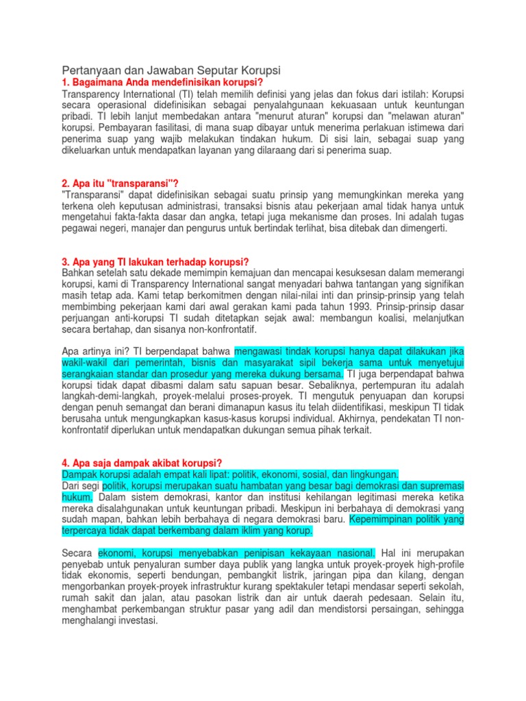 Pertanyaan Dan Jawaban Seputar Korupsi