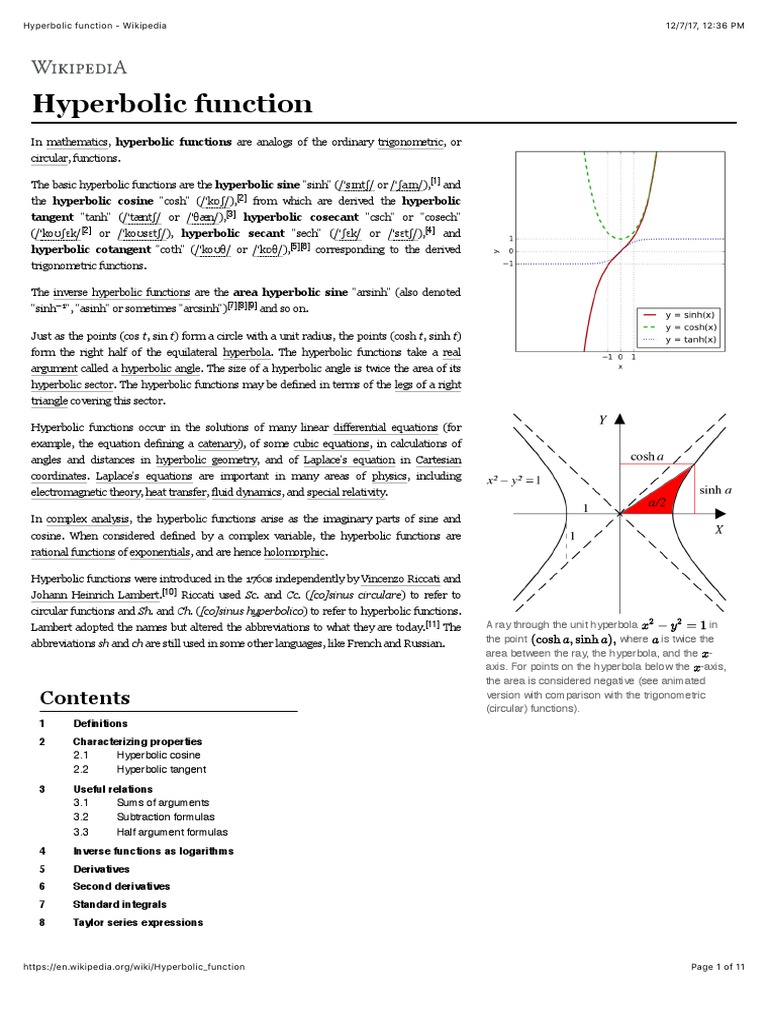 Hyperbolic Function - Wikipedia | Trigonometric Functions | Elementary ...