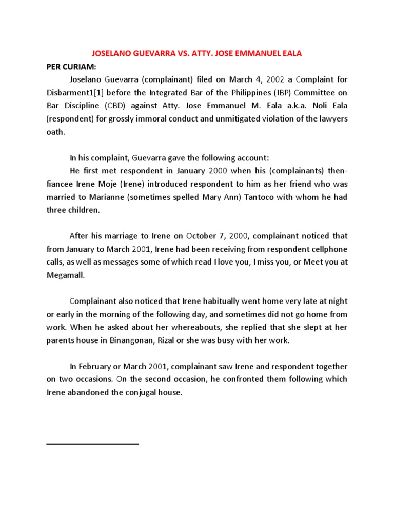 Per Curiam:: Joselano Guevarra vs. Atty. Jose Emmanuel Eala | PDF ...