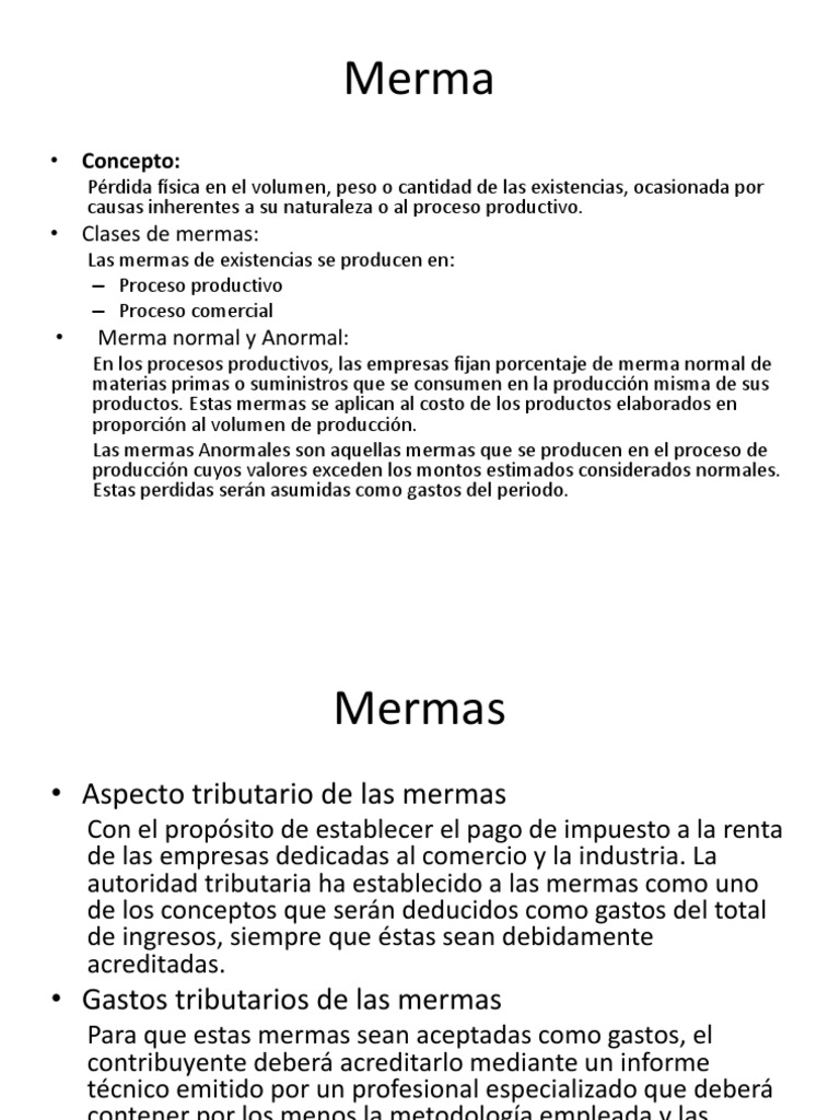Concepto y Tipos de Merma | PDF | Residuos | Impuesto sobre la renta