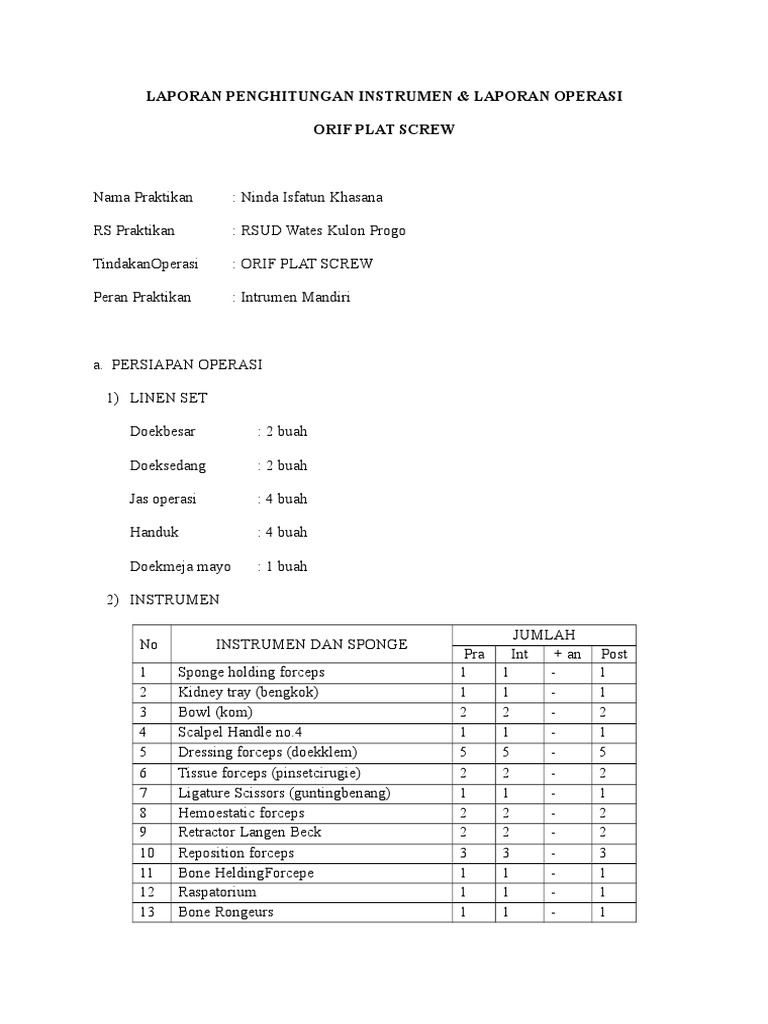 Prosedur ORIF Plat dan Sekrup | PDF