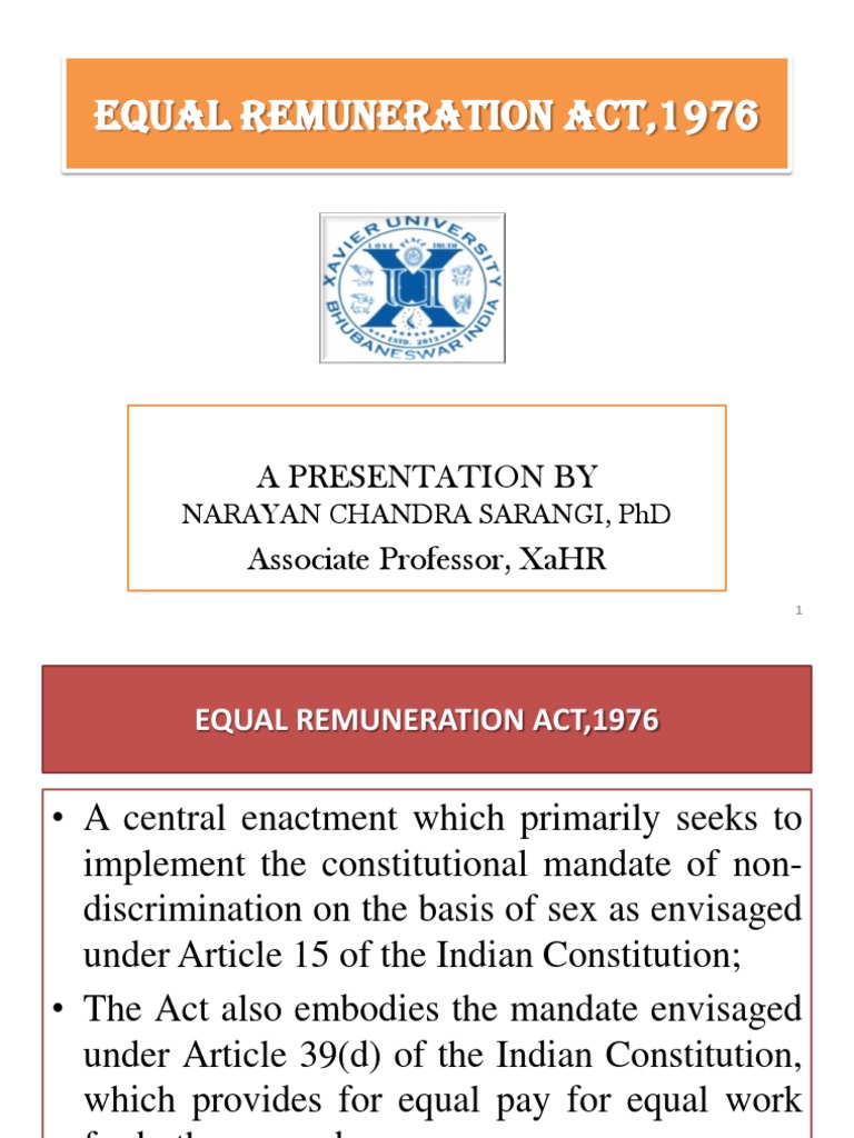 Equal Remuneration Act Equal Pay For Equal Work Employment