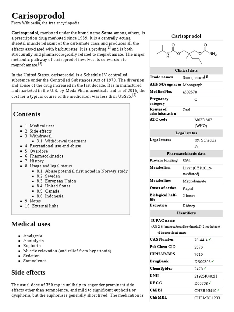 Carisoprodol Carisoprodol Marketed Under The Brand Name Soma Among