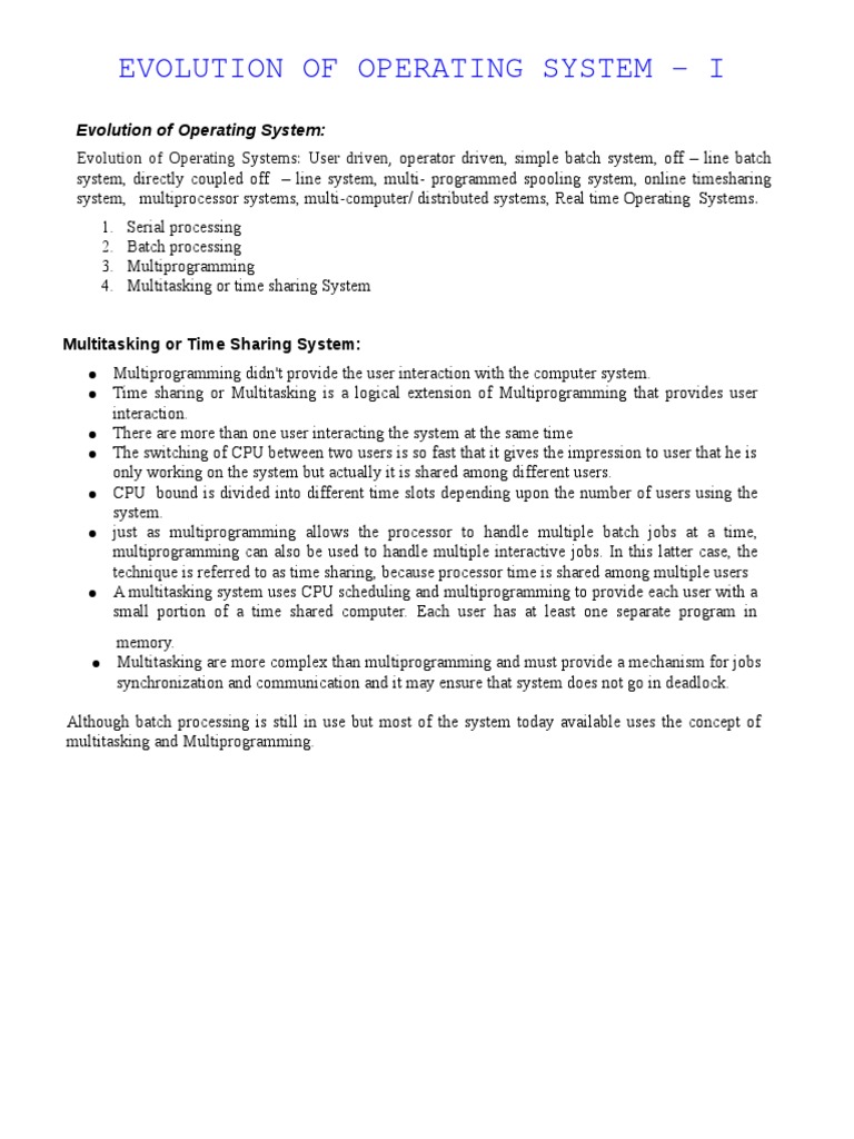 Evolution of Operating System I PDF | PDF | Computer Program | Programming