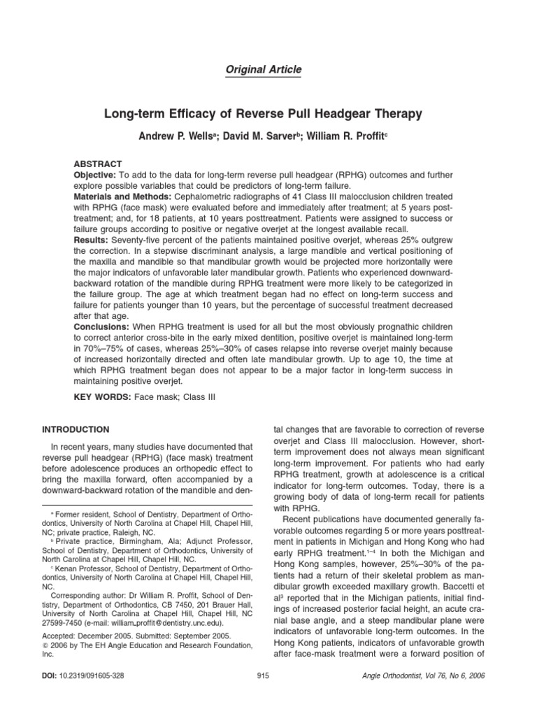 LongTerm Efficacy of Reverse Pull Headgear Therapy Original Article