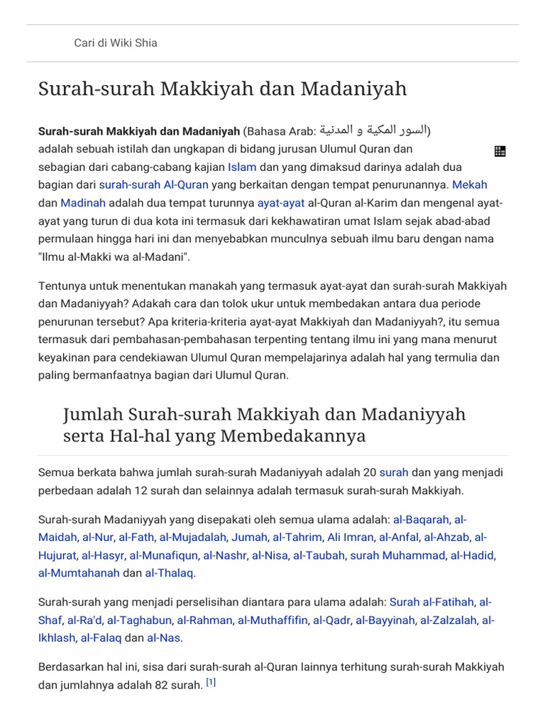 Surah-Surah Makkiyah Dan Madaniyah - Wiki Shia | PDF