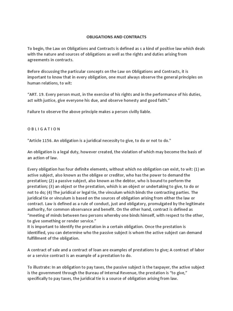Obligations and Contracts Overview | PDF | Law Of Obligations | Employment