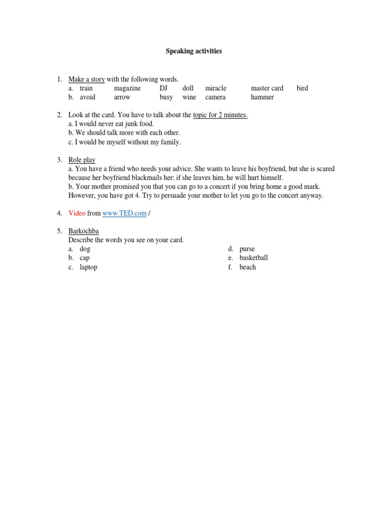 Speaking Activities | PDF | Language Arts & Discipline