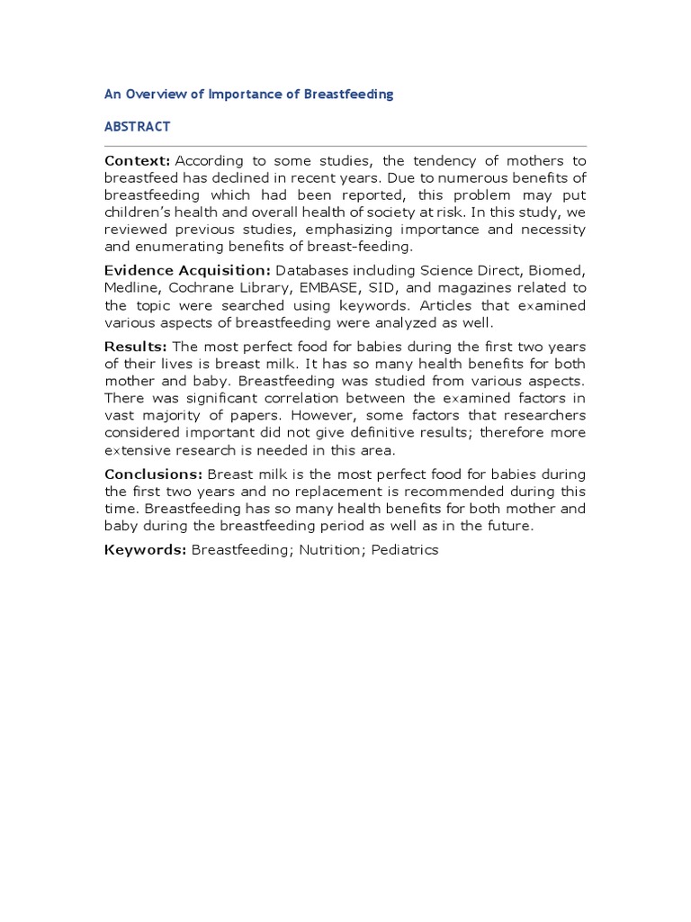 An Overview of Importance of Breastfeeding Journal PDF