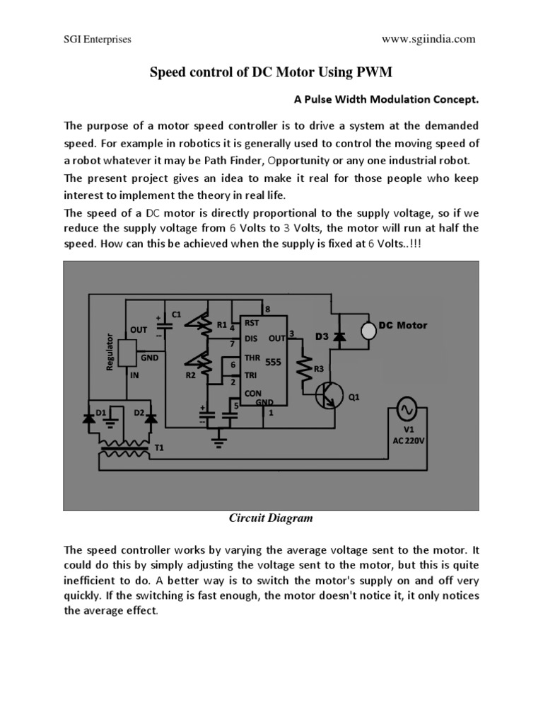 Speed Control of DC Motor Using PWM Circuit Diagram