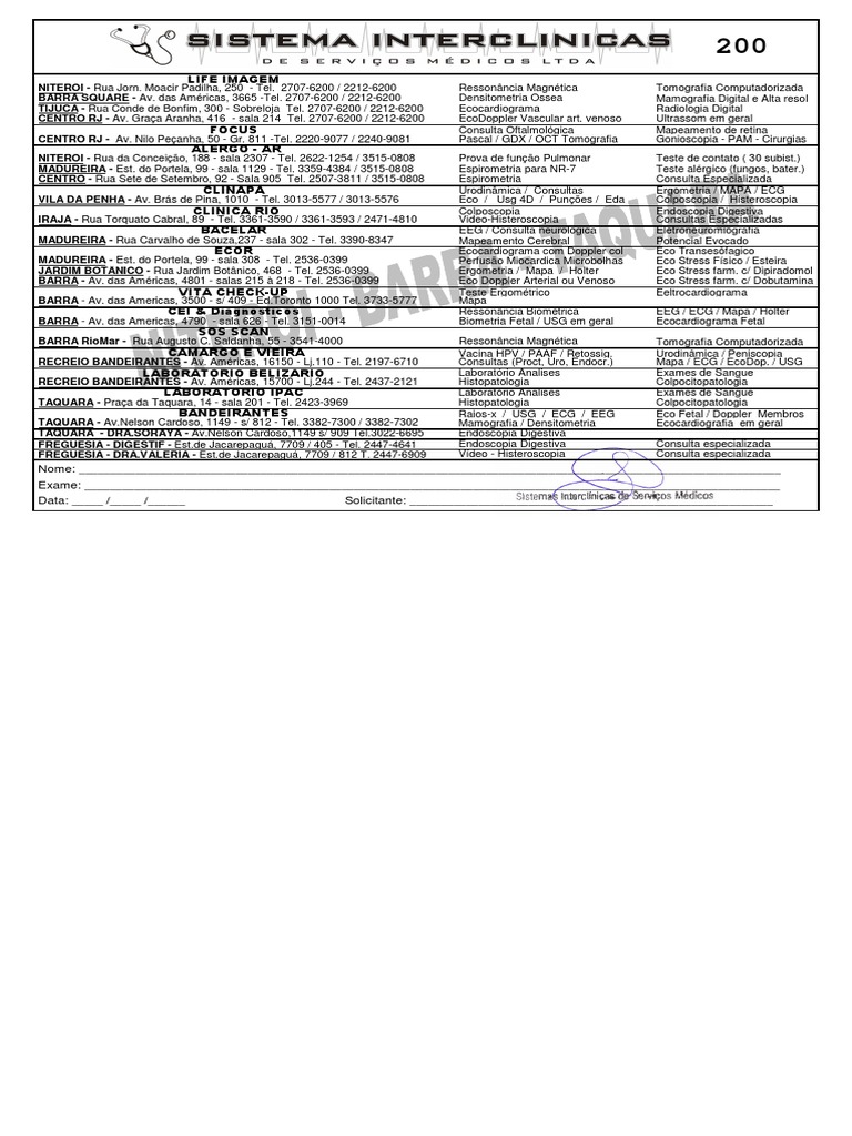 Guia Rosa _ Taquara | Tratamentos Médicos | Exames Médicos