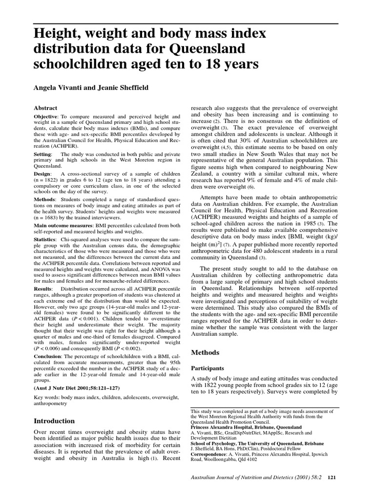 Height and Weight Study in Queensland Youth | PDF | Body Mass Index ...
