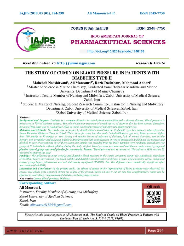 The Study of Cumin On Blood Pressure in Patients With Diabeties Type Ii
