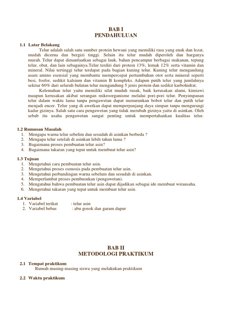 Contoh Teks Laporan Percobaan Membuat Telur Asin Sekali