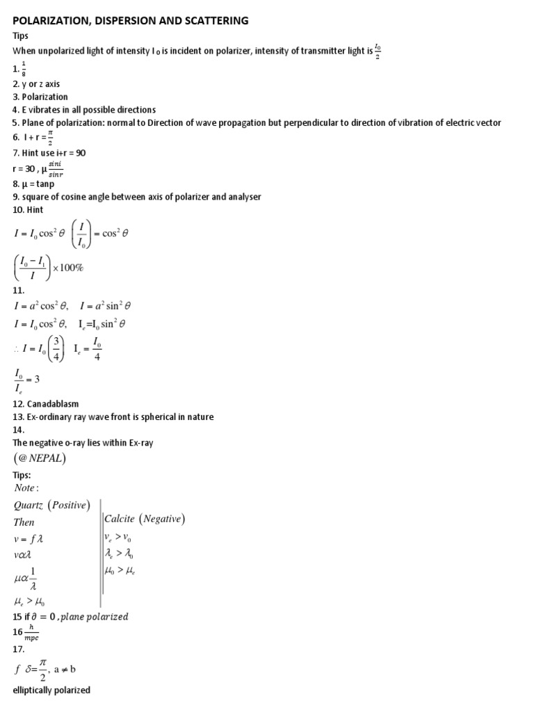 Understanding Light Polarization and Scattering | PDF | Polarization ...
