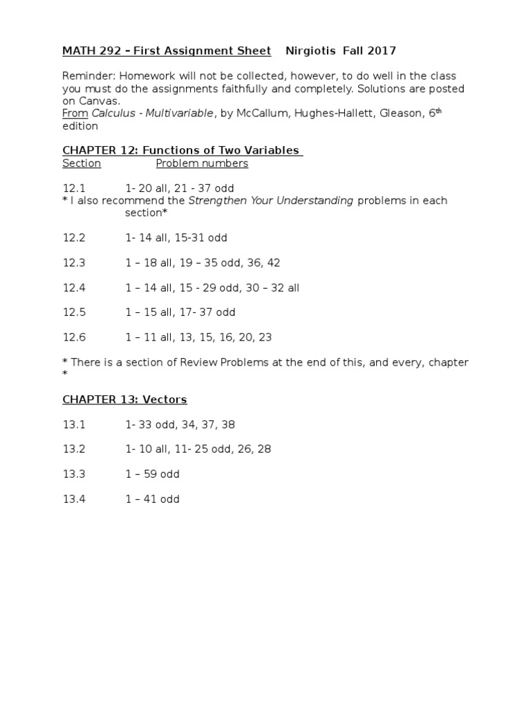 MATH 292 First Assignment Overview | PDF | Teaching Methods & Materials