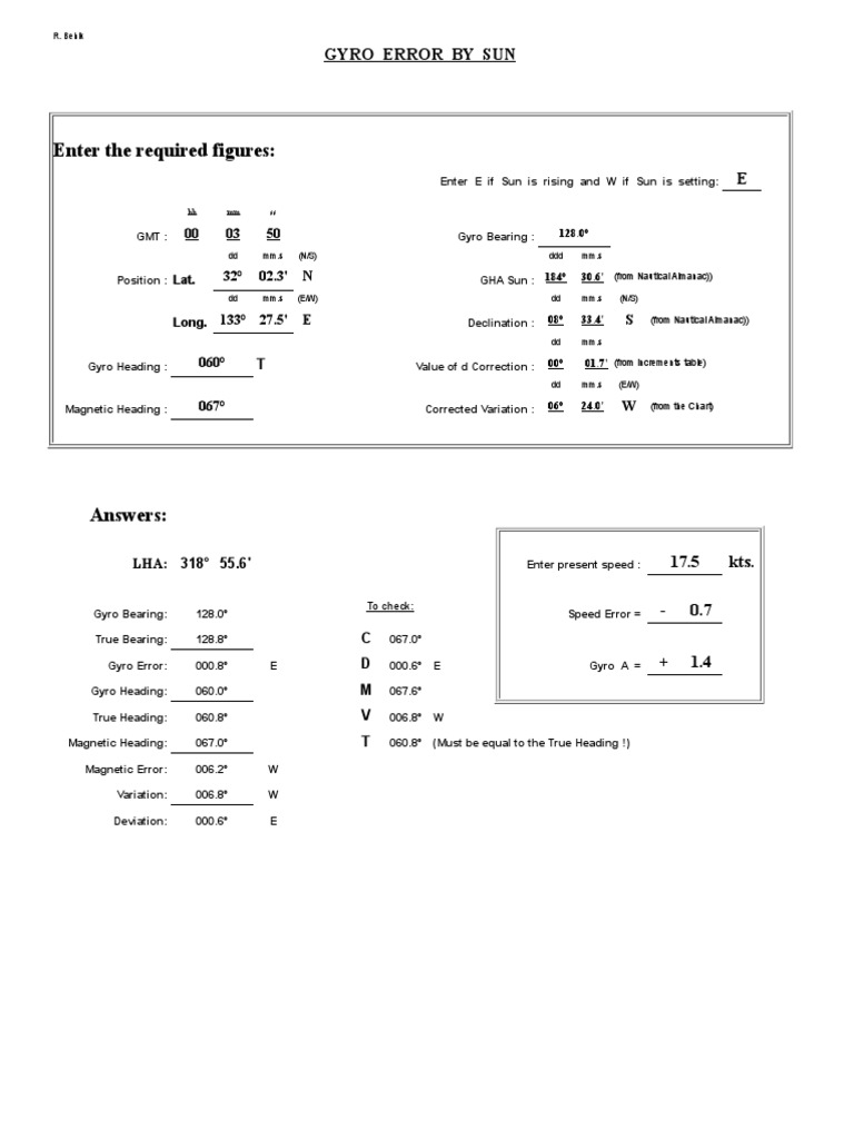 Copy of Gyro Error By Sun & Amplitude RDR.xls Navigation Geography