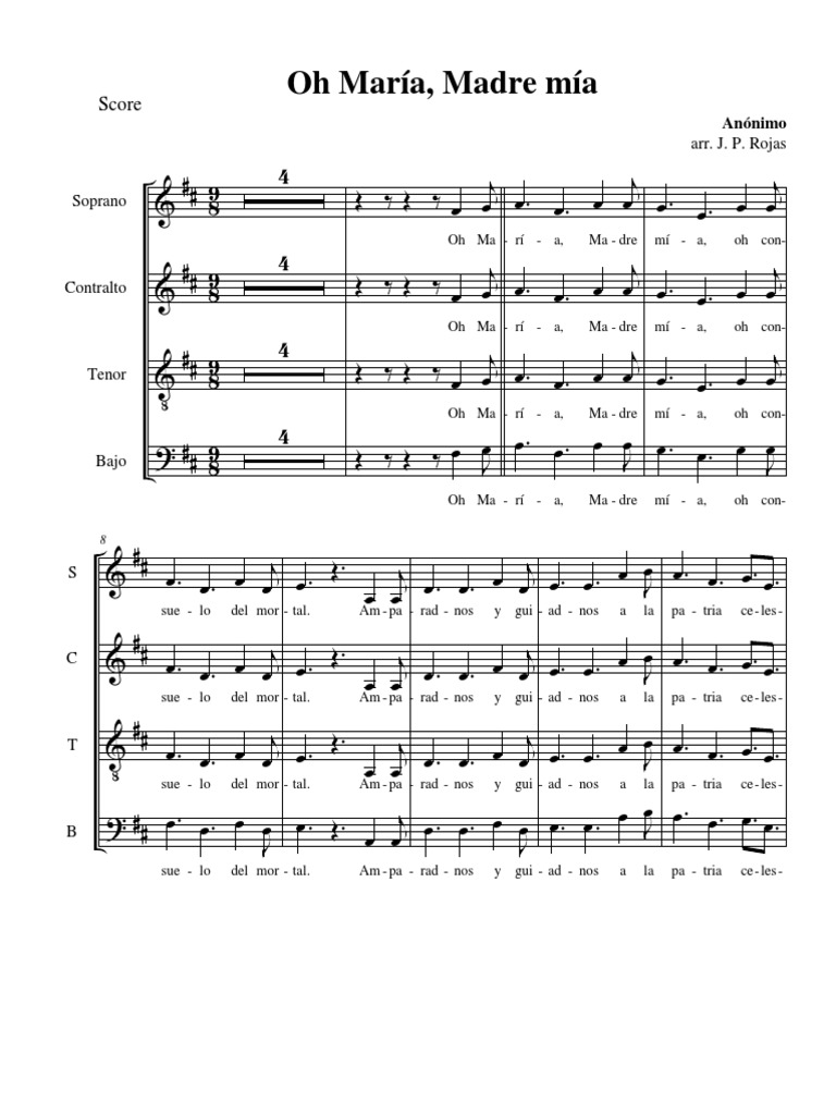 Oh María, Madre Mía Arreglo Vocal Canto Música vocal Prueba gratuita de 30 días Scribd