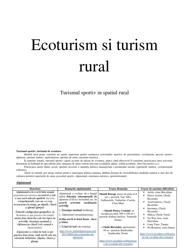 Turismul Sportiv in Spatiul Rural | PDF