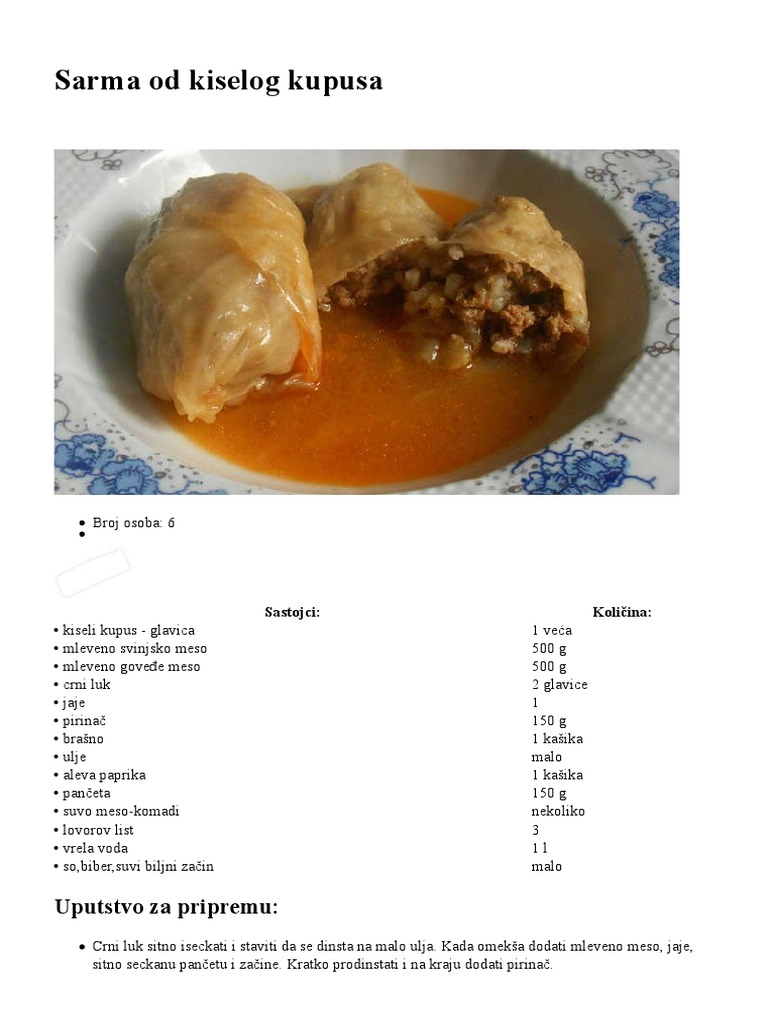 Sarma Od Kiselog Kupusa Pdf