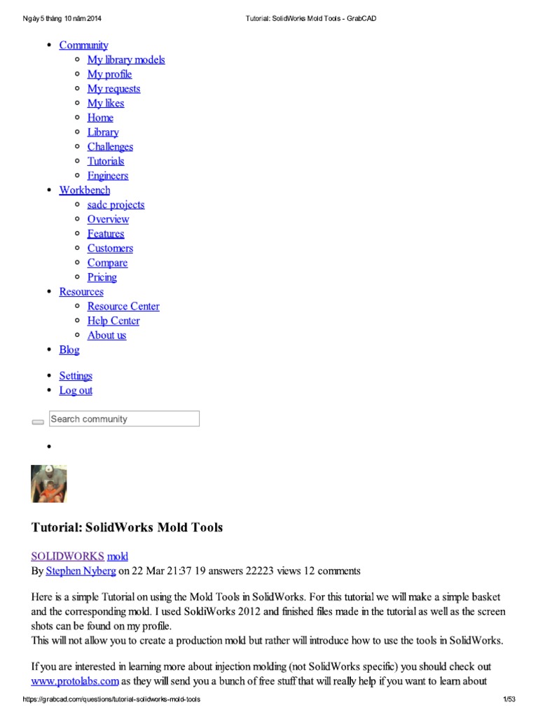 Tutorial SolidWorks Mold Tools GrabCAD PDF PDF