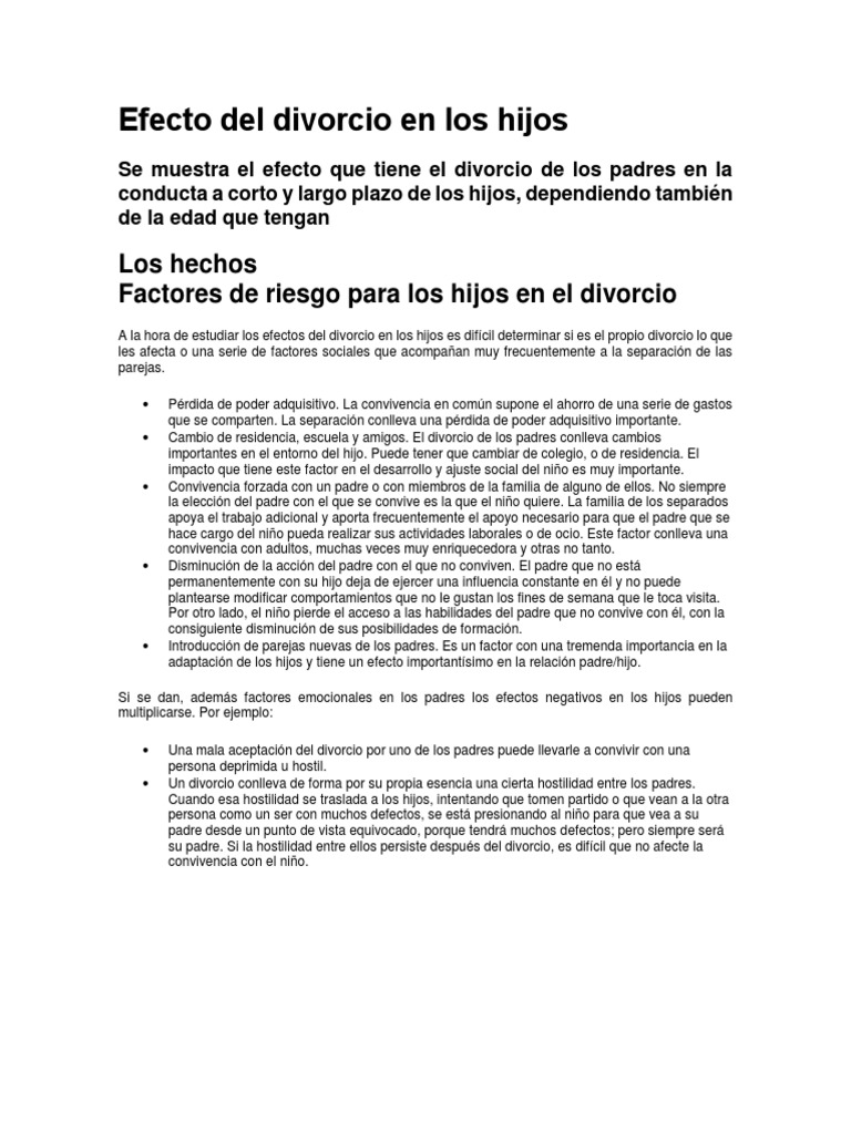 Efectos del divorcio en los hijos | PDF | Divorcio | Familia
