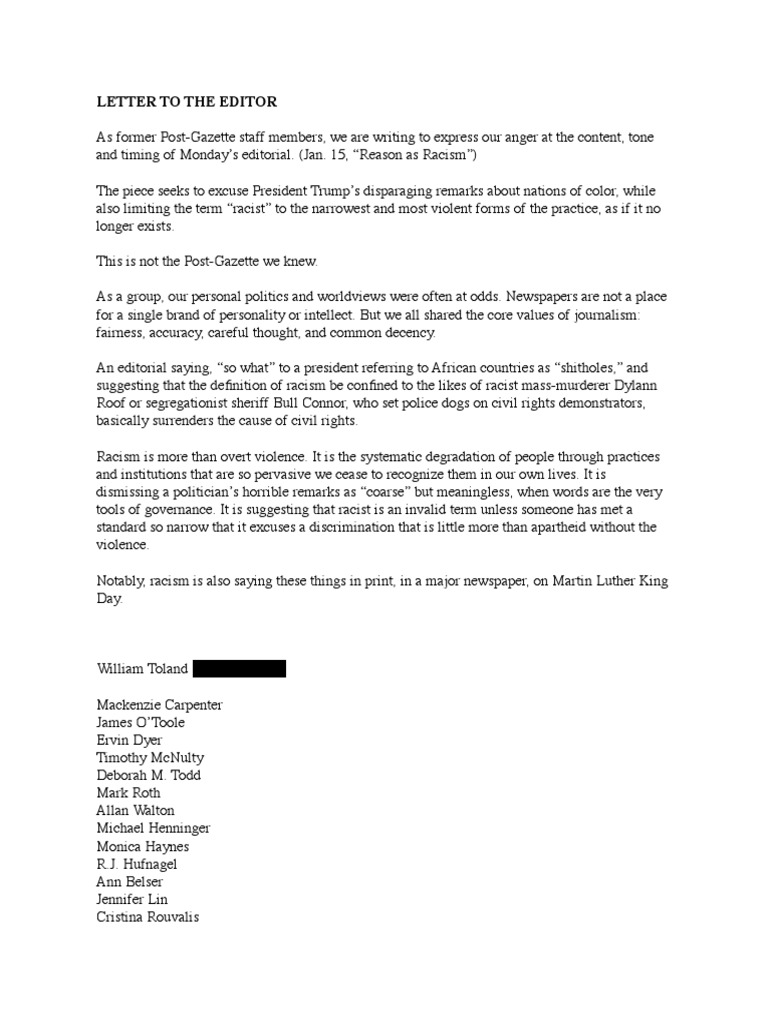 Letter To The Post-Gazette | PDF | Social Science