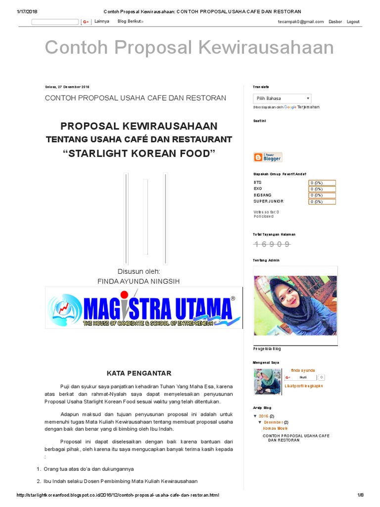 Contoh Proposal Kewirausahaan Contoh Proposal Usaha Cafe Dan Restoran