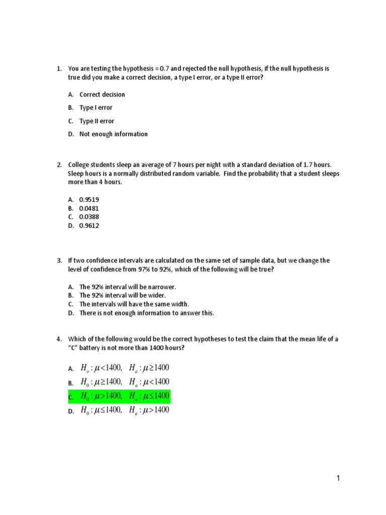 Stat 200 Final Exam Review Questions | PDF | Statistical Hypothesis ...