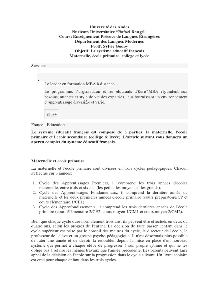 Cours Denseignement Précoce 2016 écoles Garde Denfants