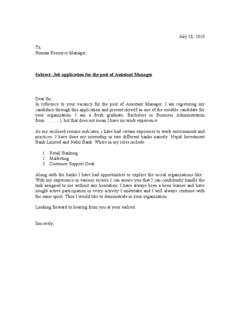 Assistant Manager Job Application | PDF