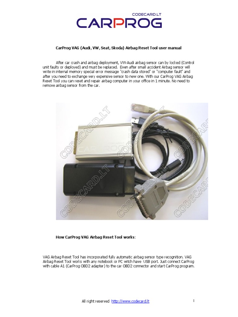 CARPROG VWAudi Airbag Reset Manual PDF Volkswagen Airbag